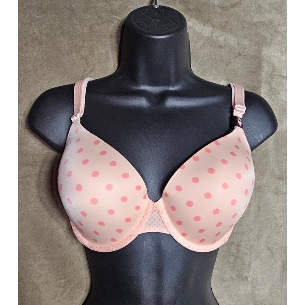 Victorias Secret Full‎ Coverage Underwire Bra Peach Pink Polka Dot 38D